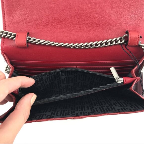 Kurt Geiger Red Leather Crossbody Wallet | Turn Lock Closure - Picture 6 of 9